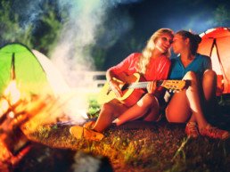 lesbian couple and firepit