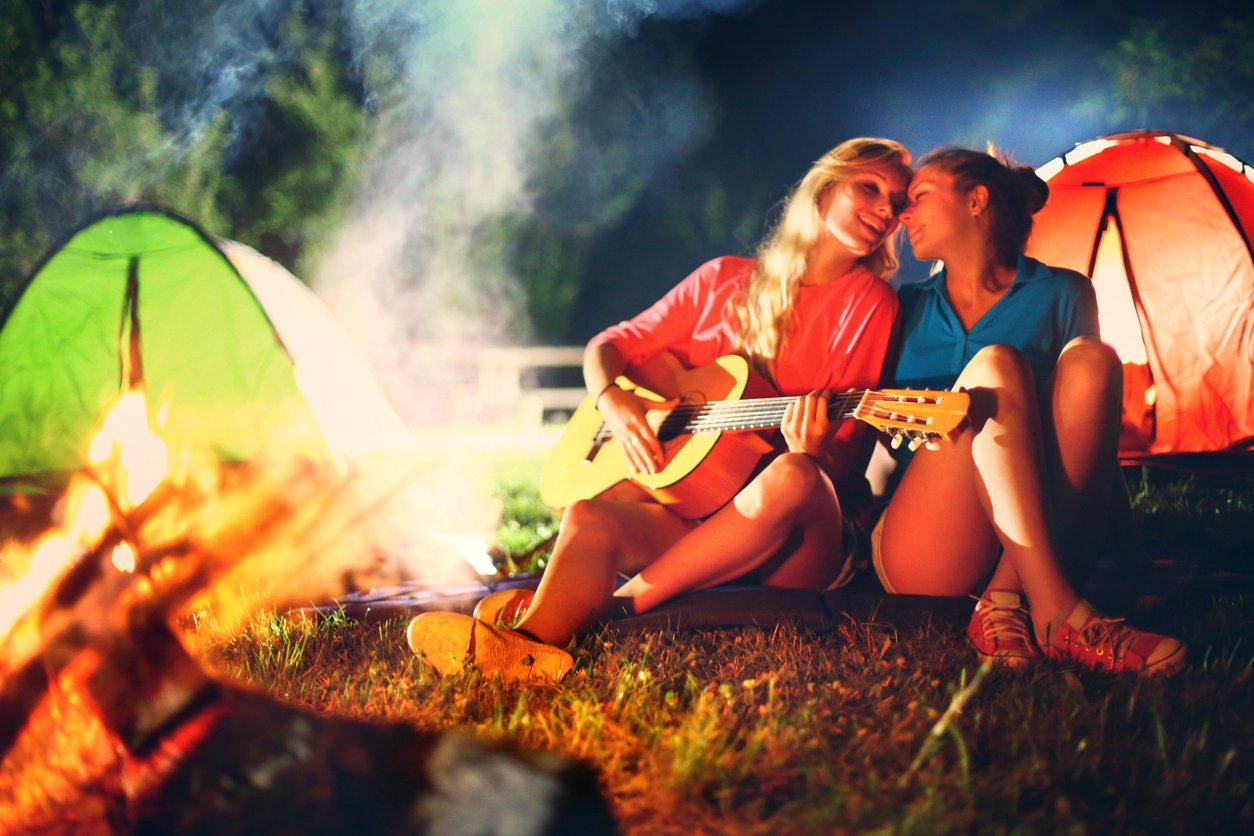lesbian couple and firepit