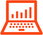 Red laptop with reports icon
